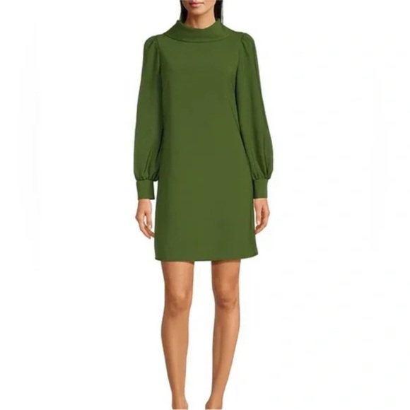 Alex Marie Heidi Funnel Neck Long Sleeve Social Dress in Olive Green Alex Marie Heidi Funnel Neck Long Sleeve Social Dress in Olive Green